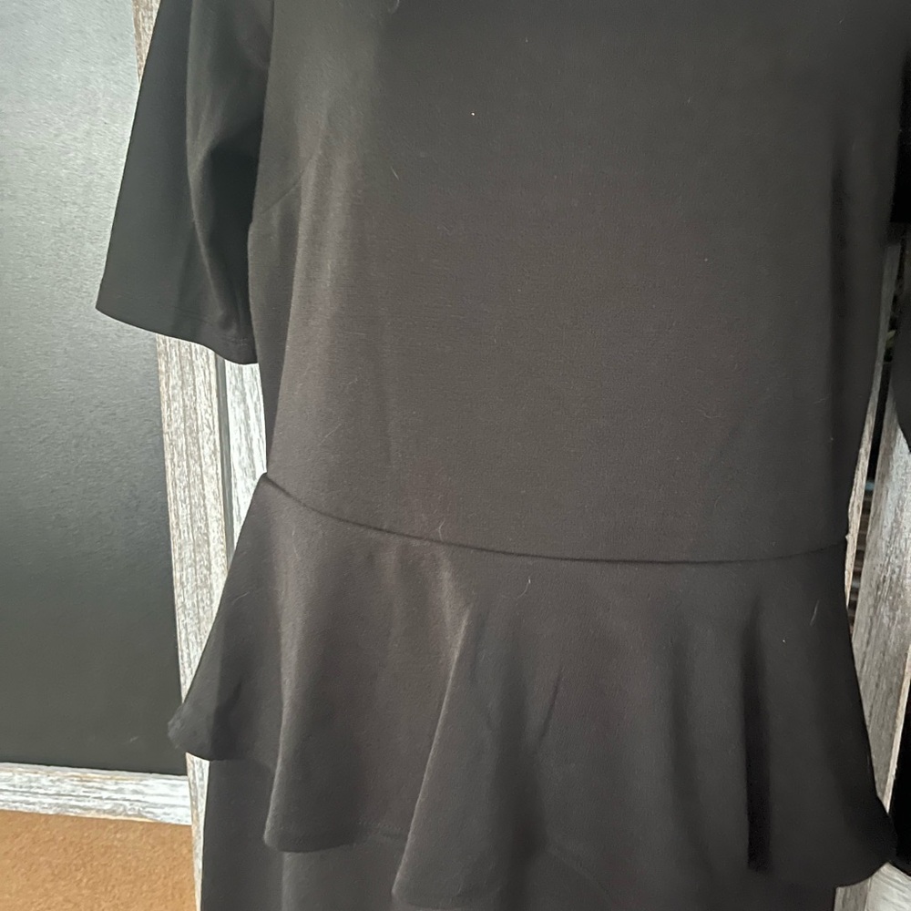 NY Collection Black Sheath Midi Dress Short Sleeve Crew Neck - Picture 2 of 6